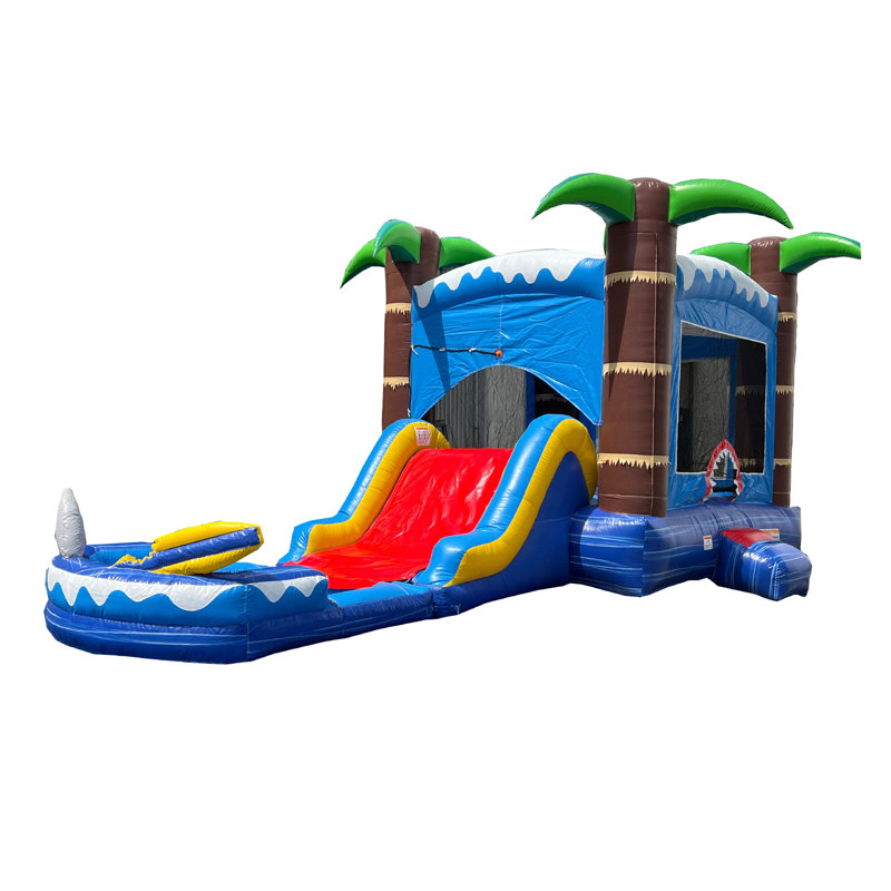 HeroKiddo Ocean Shark Inflatable Water Slide Bounce House Combo (with